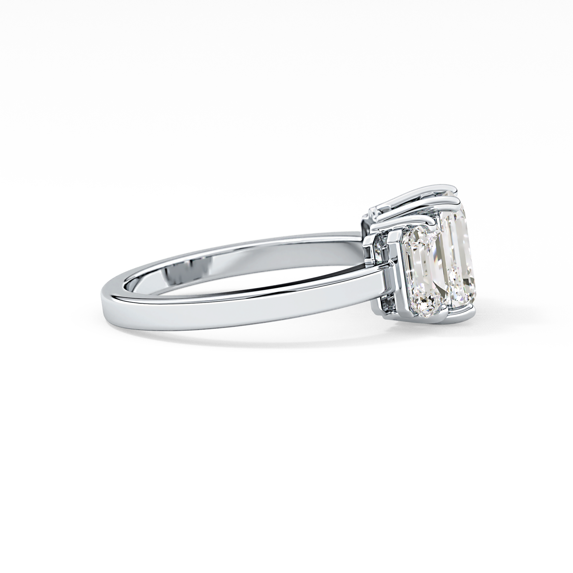 Emerald Three Stone Lab Grown Diamond Engagement Ring