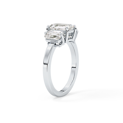 Emerald Three Stone Lab Grown Diamond Engagement Ring