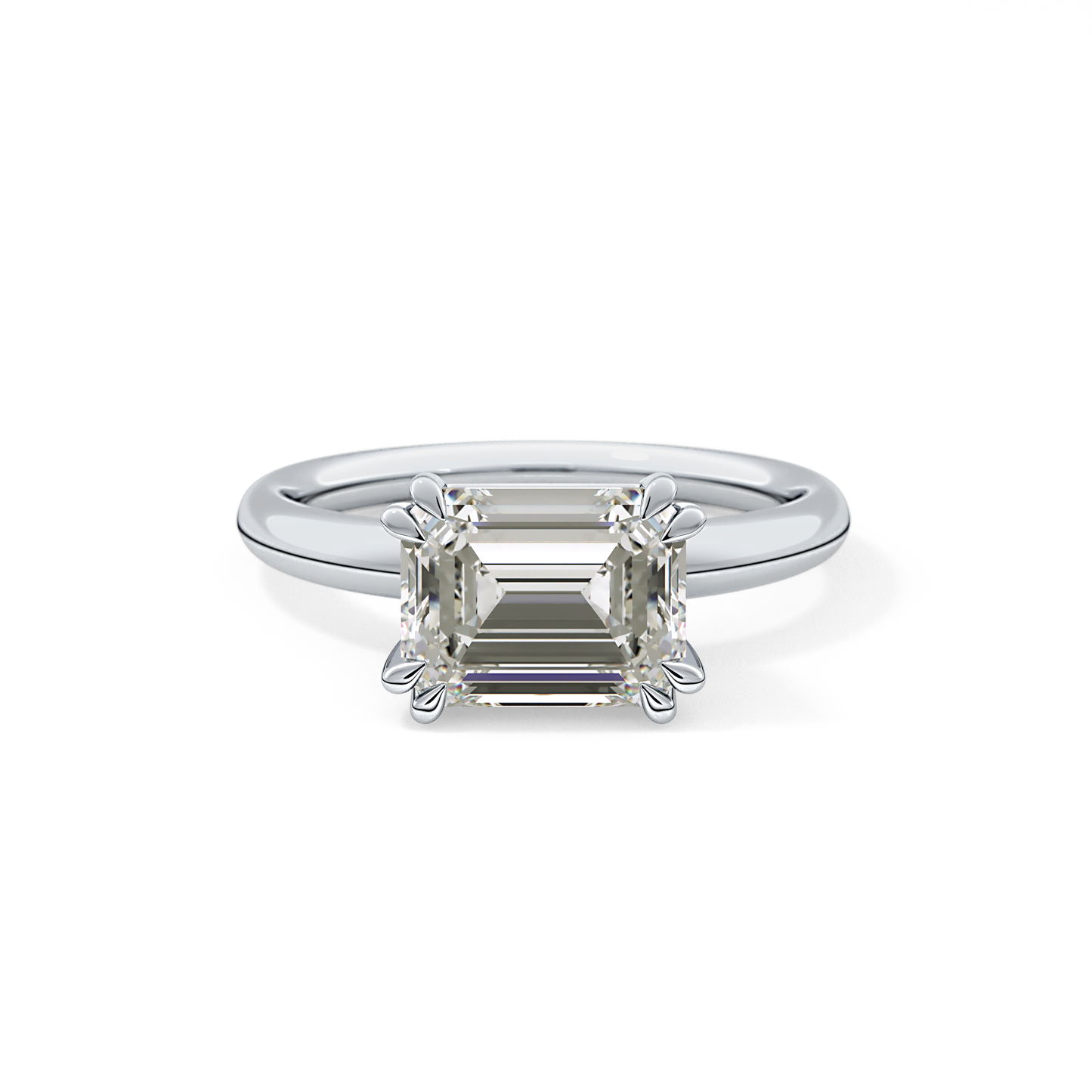 East West Emerald Solitaire Lab Grown Diamond Engagement Ring