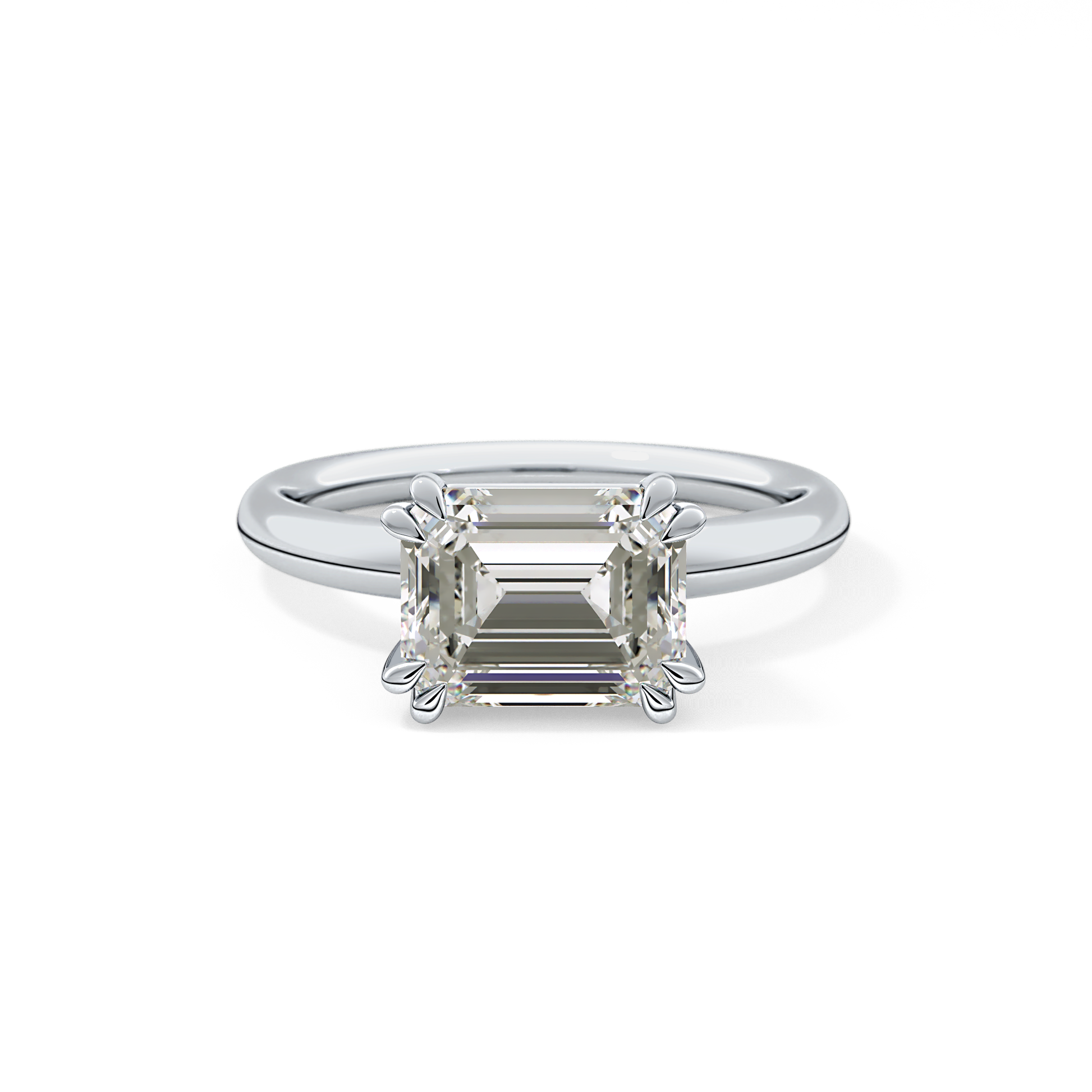 East West Emerald Solitaire Lab Grown Diamond Engagement Ring