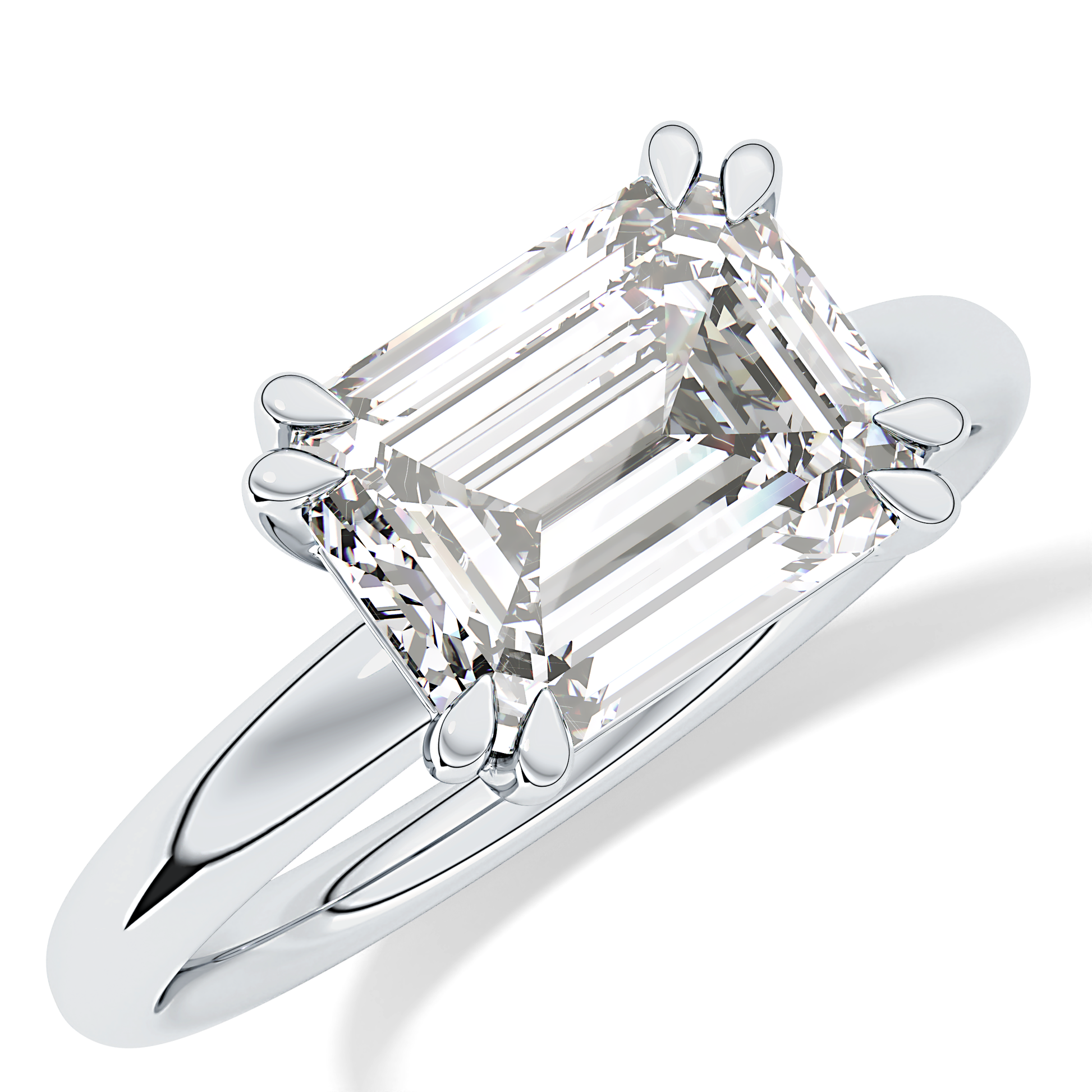 East West Emerald Solitaire Lab Grown Diamond Engagement Ring
