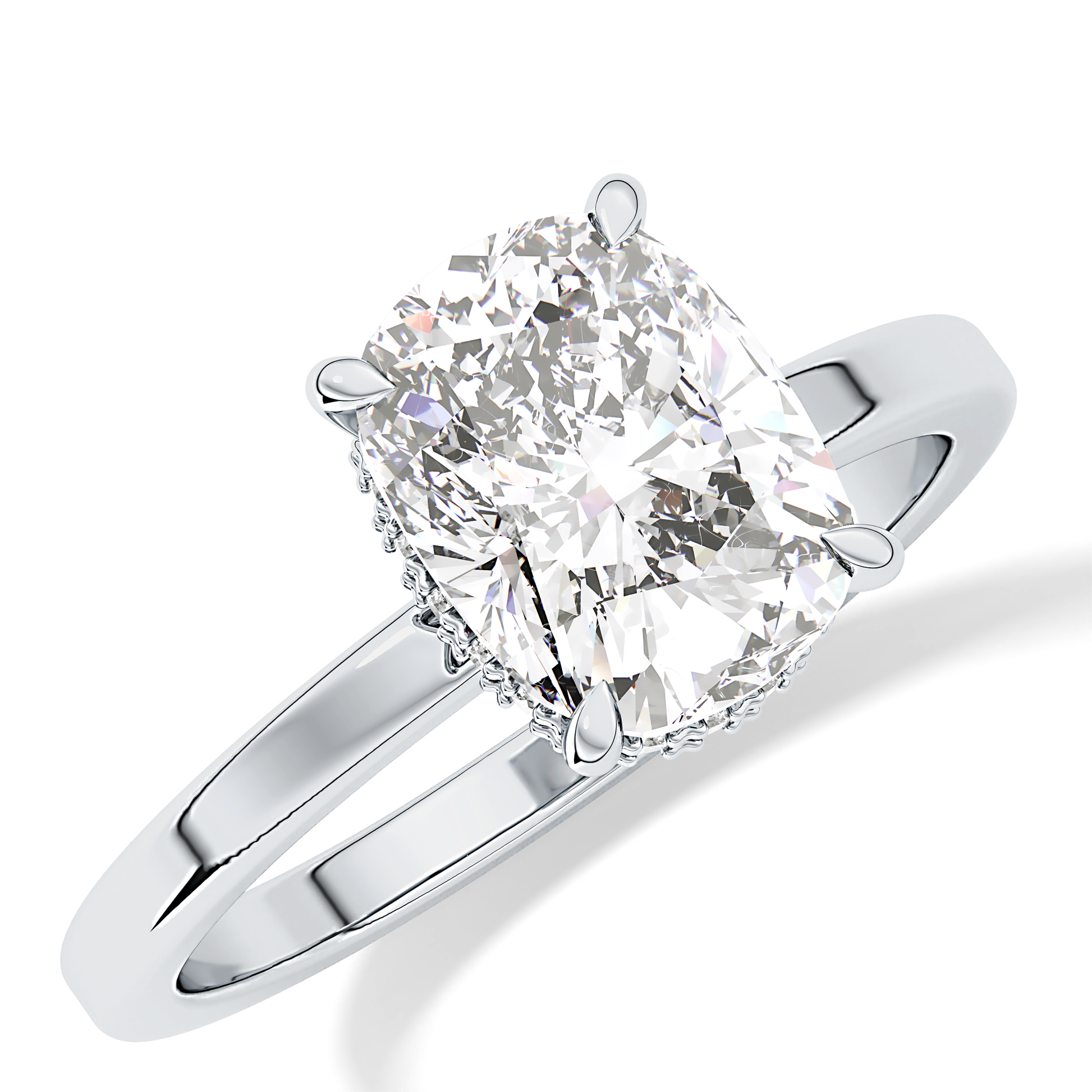 Cushion Hidden Halo Lab Grown Diamond Engagement Ring