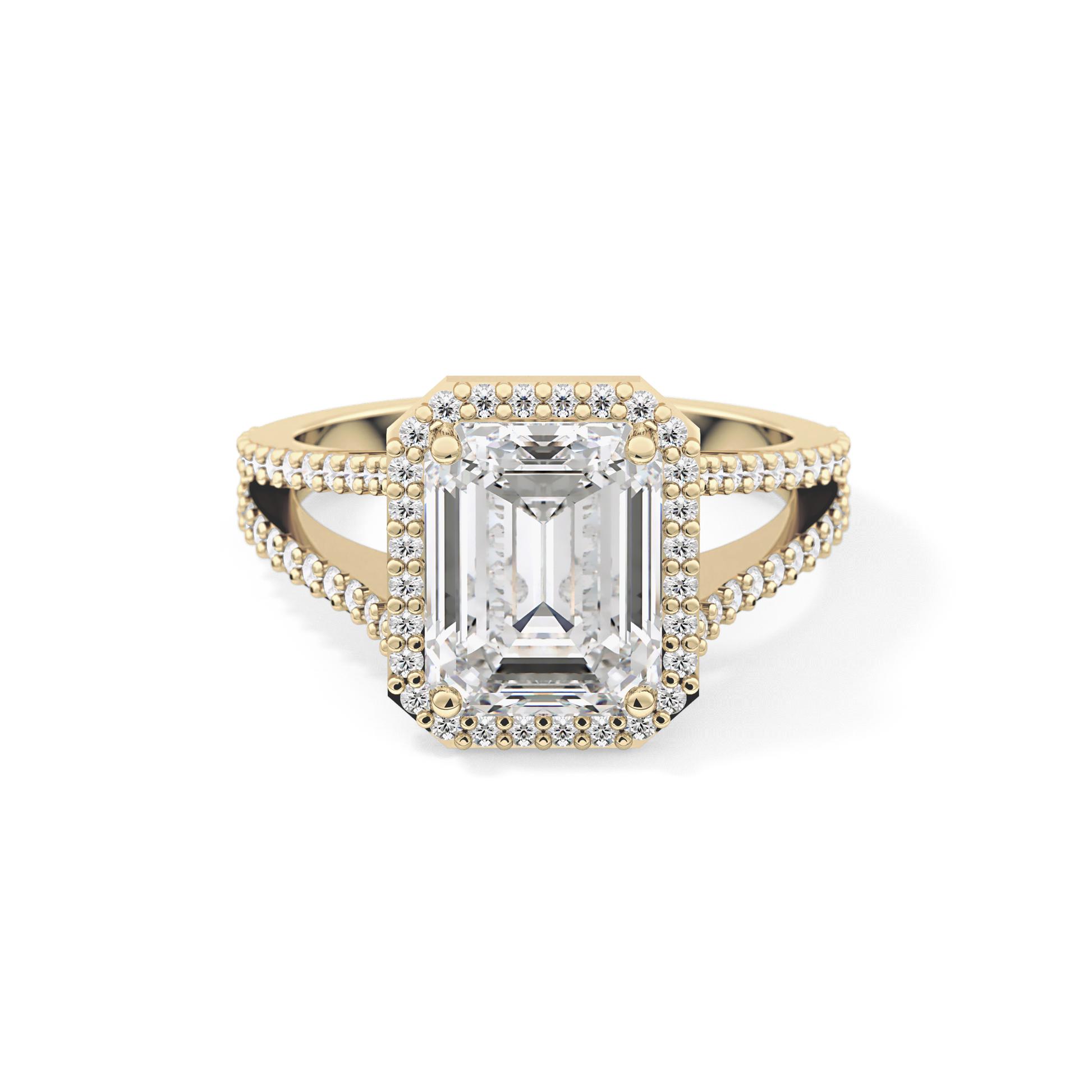Emerald Halo & Split Shank Pave Lab Grown Diamond Engagement Ring
