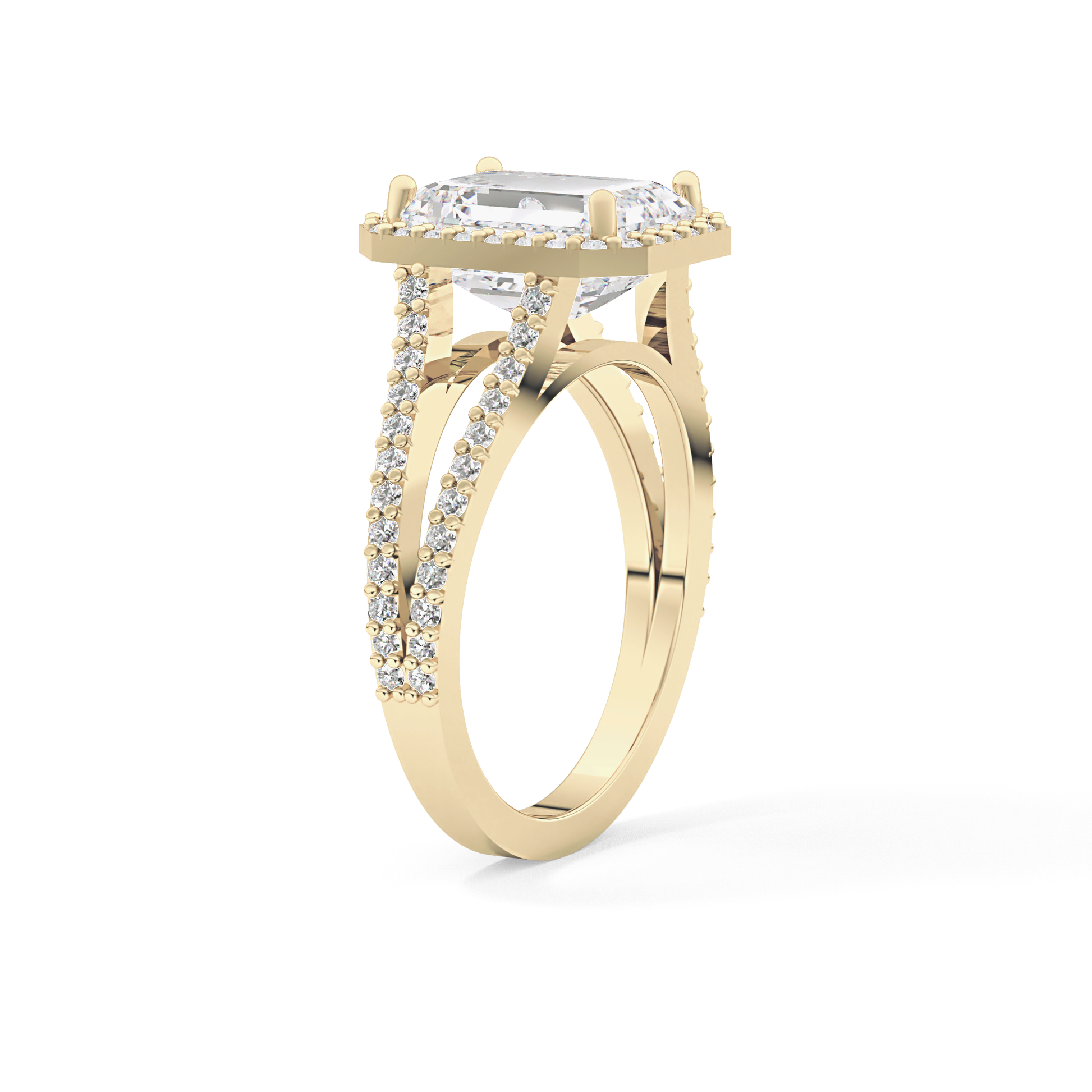 Emerald Halo & Split Shank Pave Lab Grown Diamond Engagement Ring