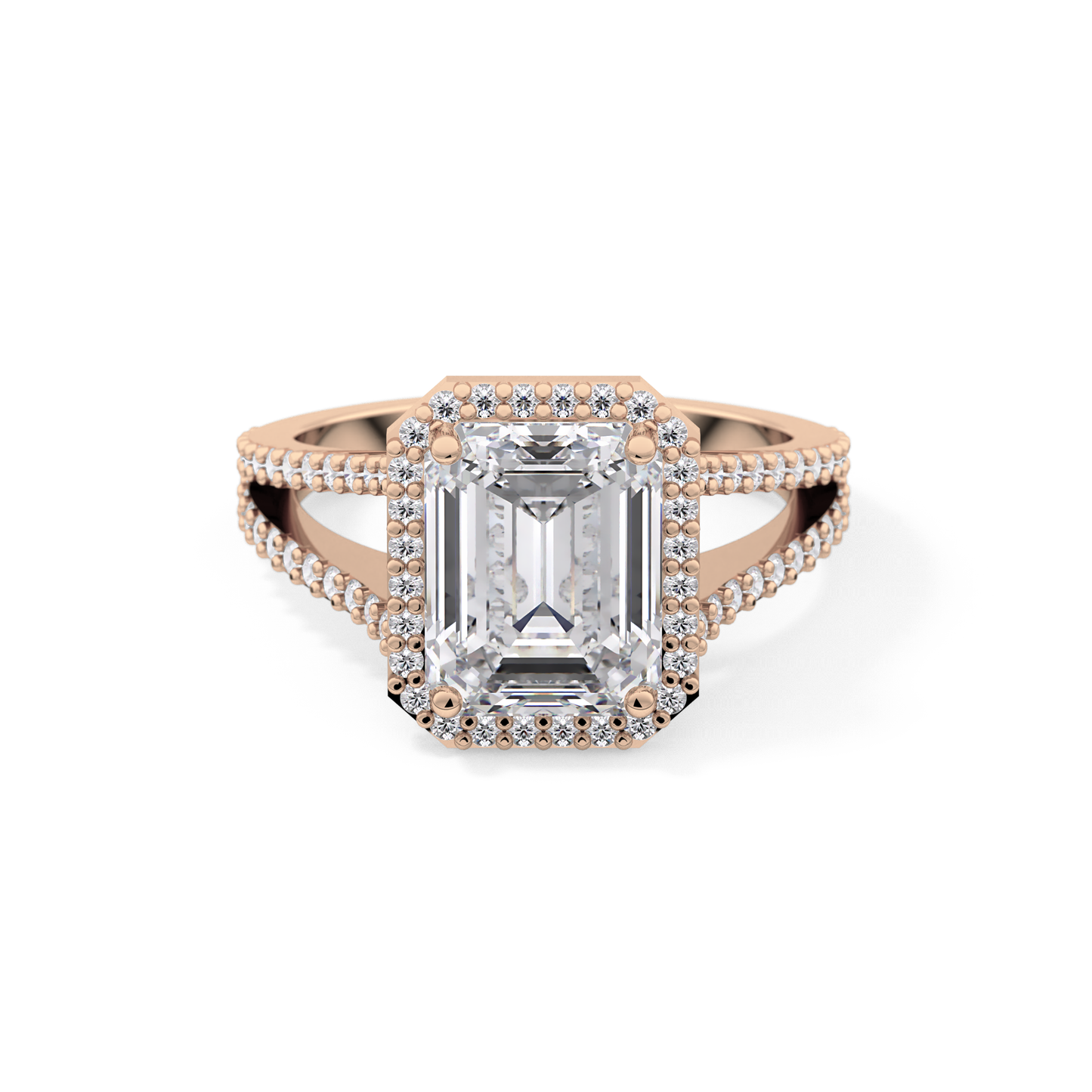 Emerald Halo & Split Shank Pave Lab Grown Diamond Engagement Ring