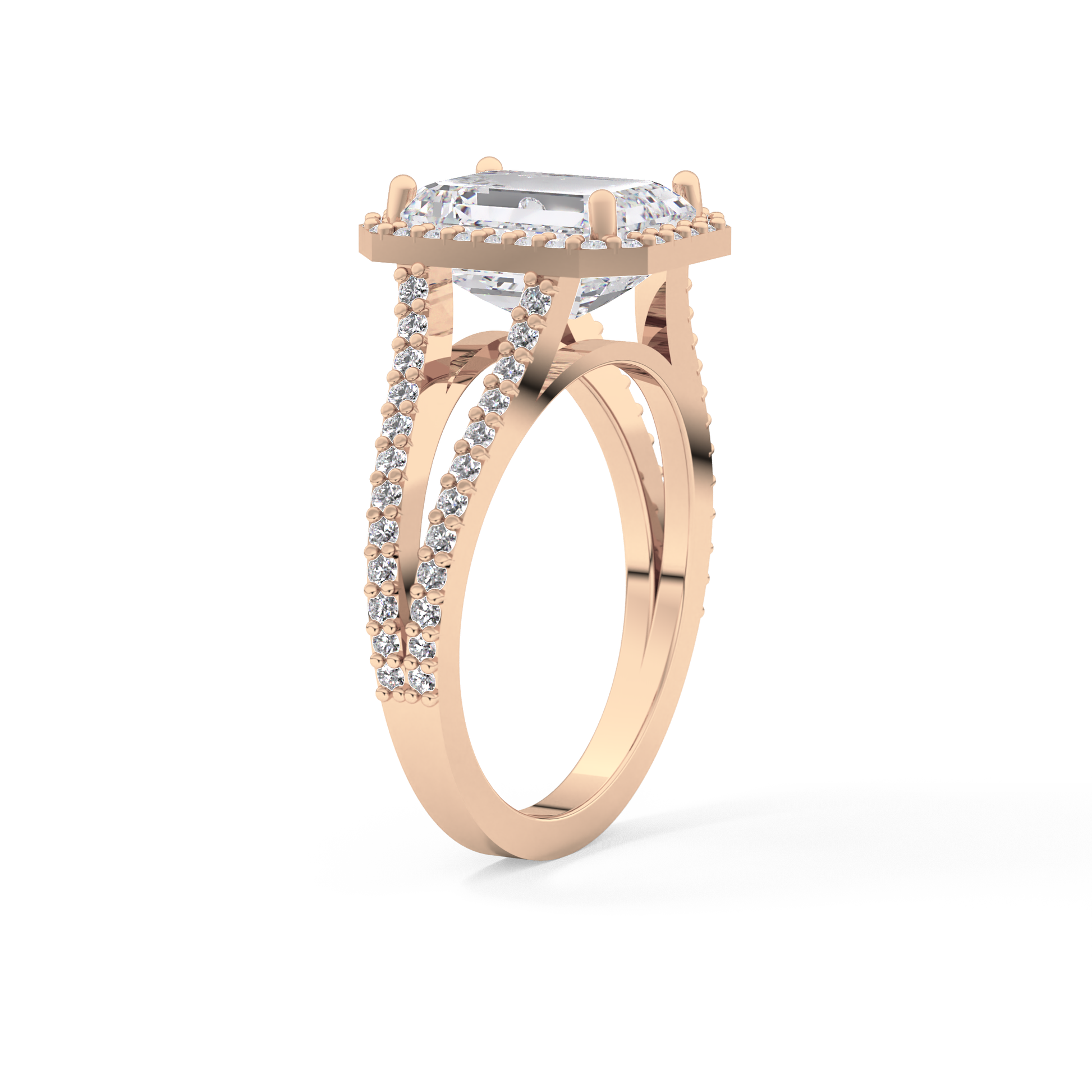 Emerald Halo & Split Shank Pave Lab Grown Diamond Engagement Ring