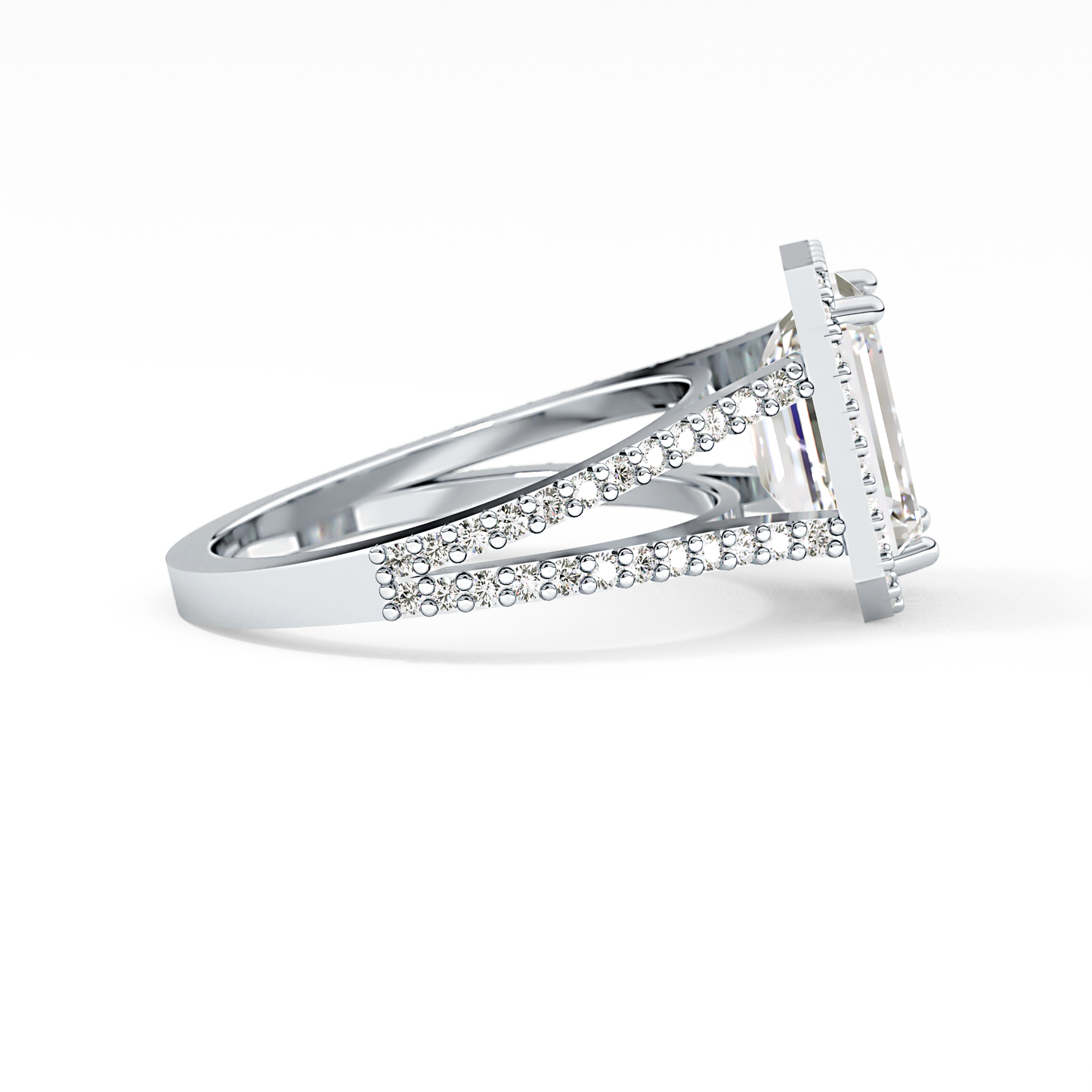 Emerald Halo & Split Shank Pave Lab Grown Diamond Engagement Ring