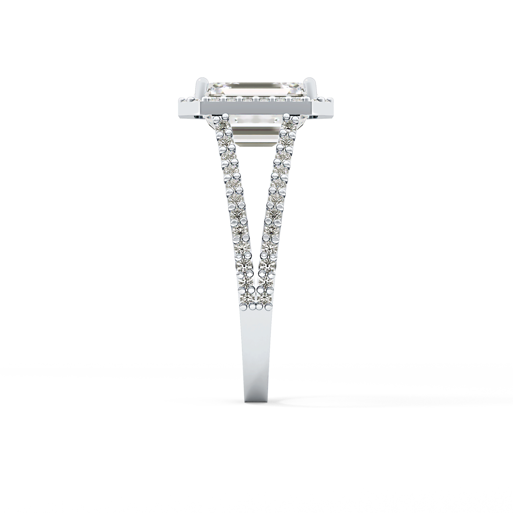 Emerald Halo & Split Shank Pave Lab Grown Diamond Engagement Ring