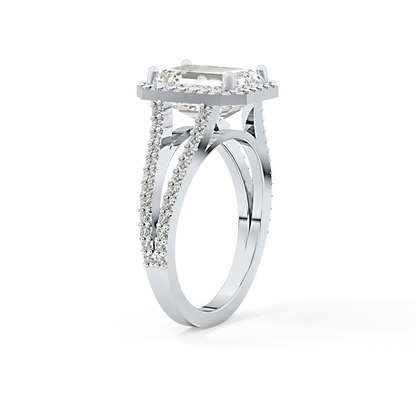Emerald Halo & Split Shank Pave Lab Grown Diamond Engagement Ring