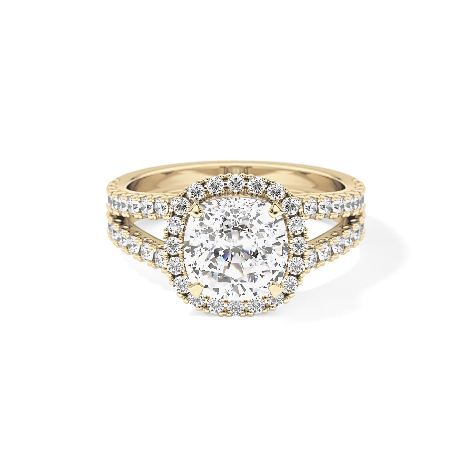 Cushion Pave Split Shank & Halo Lab Grown Diamond Engagement Ring