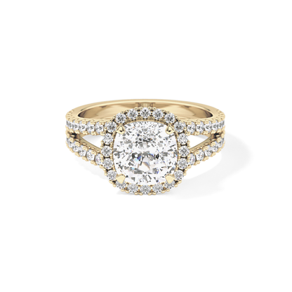 Cushion Pave Split Shank & Halo Lab Grown Diamond Engagement Ring