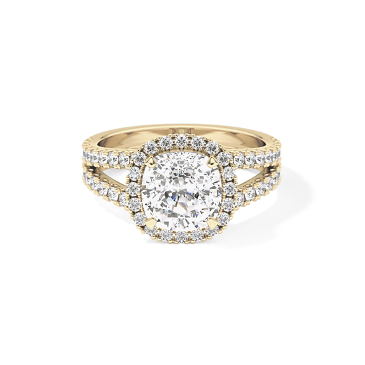 Cushion Pave Split Shank & Halo Lab Grown Diamond Engagement Ring