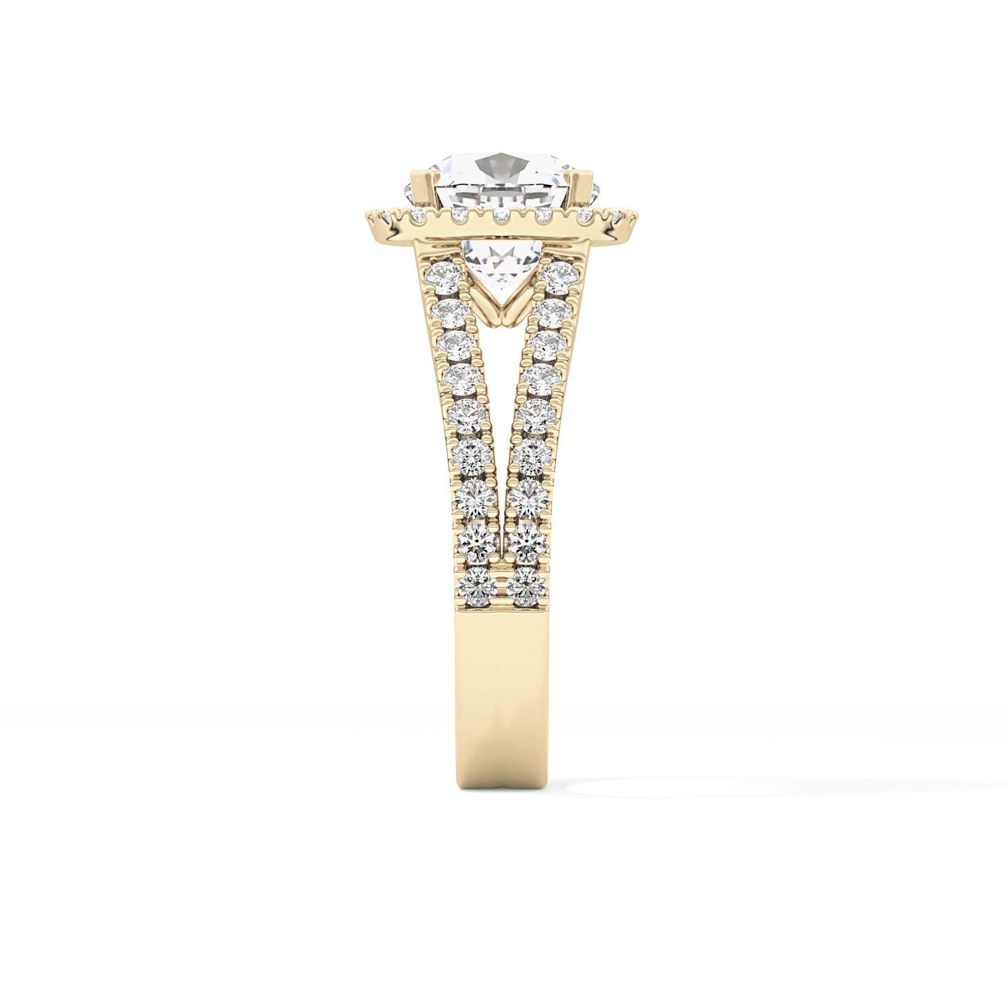 Cushion Pave Split Shank & Halo Lab Grown Diamond Engagement Ring