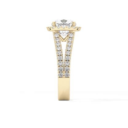 Cushion Pave Split Shank & Halo Lab Grown Diamond Engagement Ring