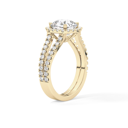 Cushion Pave Split Shank & Halo Lab Grown Diamond Engagement Ring