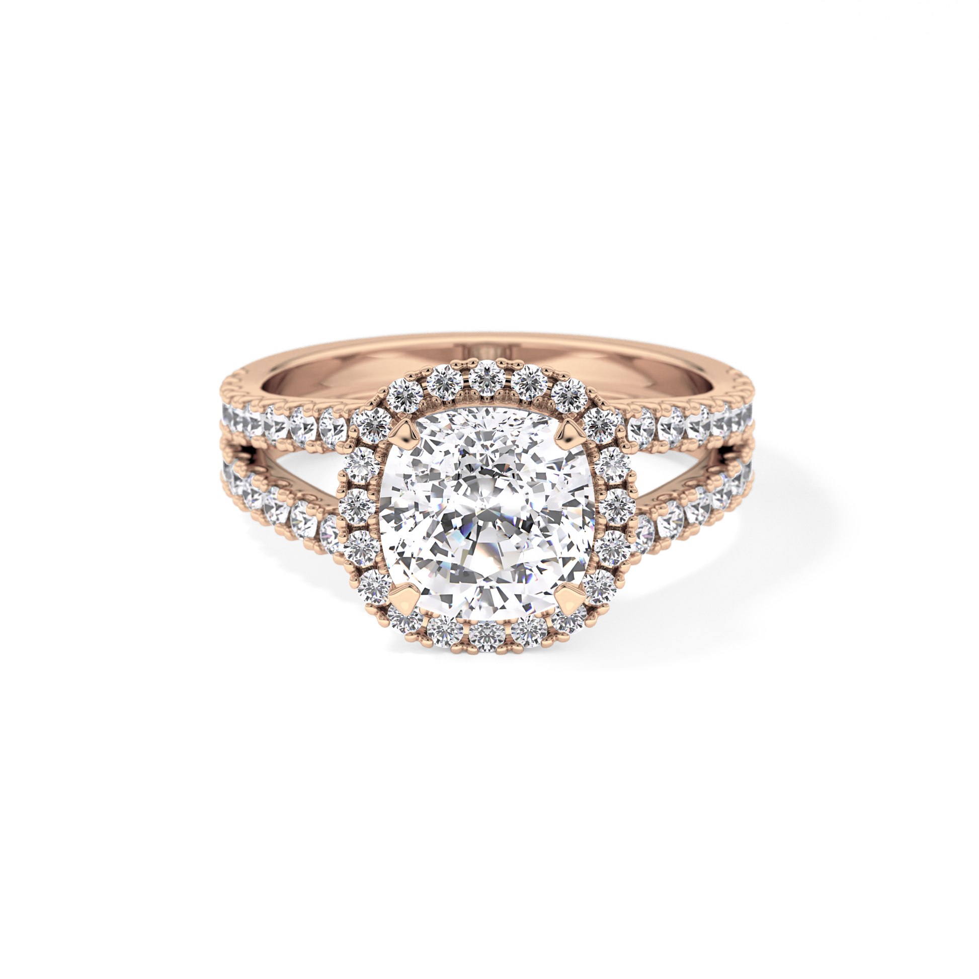 Cushion Pave Split Shank & Halo Lab Grown Diamond Engagement Ring
