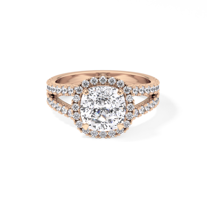 Cushion Pave Split Shank & Halo Lab Grown Diamond Engagement Ring