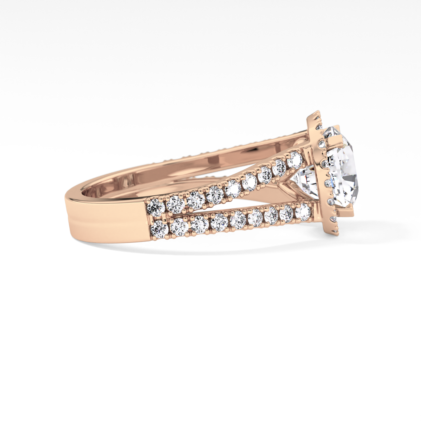Cushion Pave Split Shank & Halo Lab Grown Diamond Engagement Ring