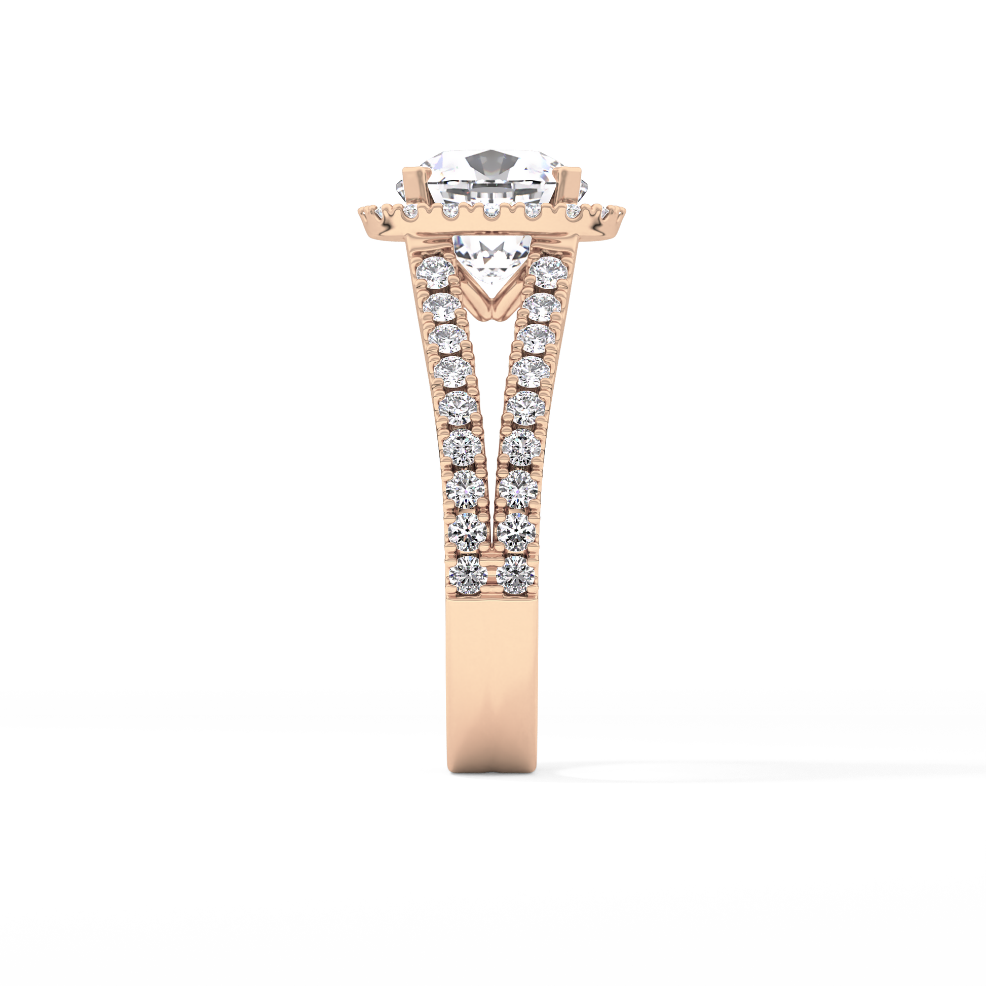 Cushion Pave Split Shank & Halo Lab Grown Diamond Engagement Ring
