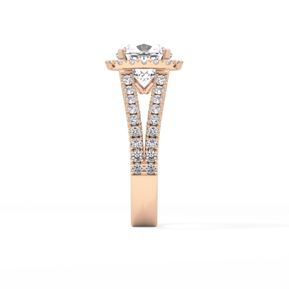 Cushion Pave Split Shank & Halo Lab Grown Diamond Engagement Ring