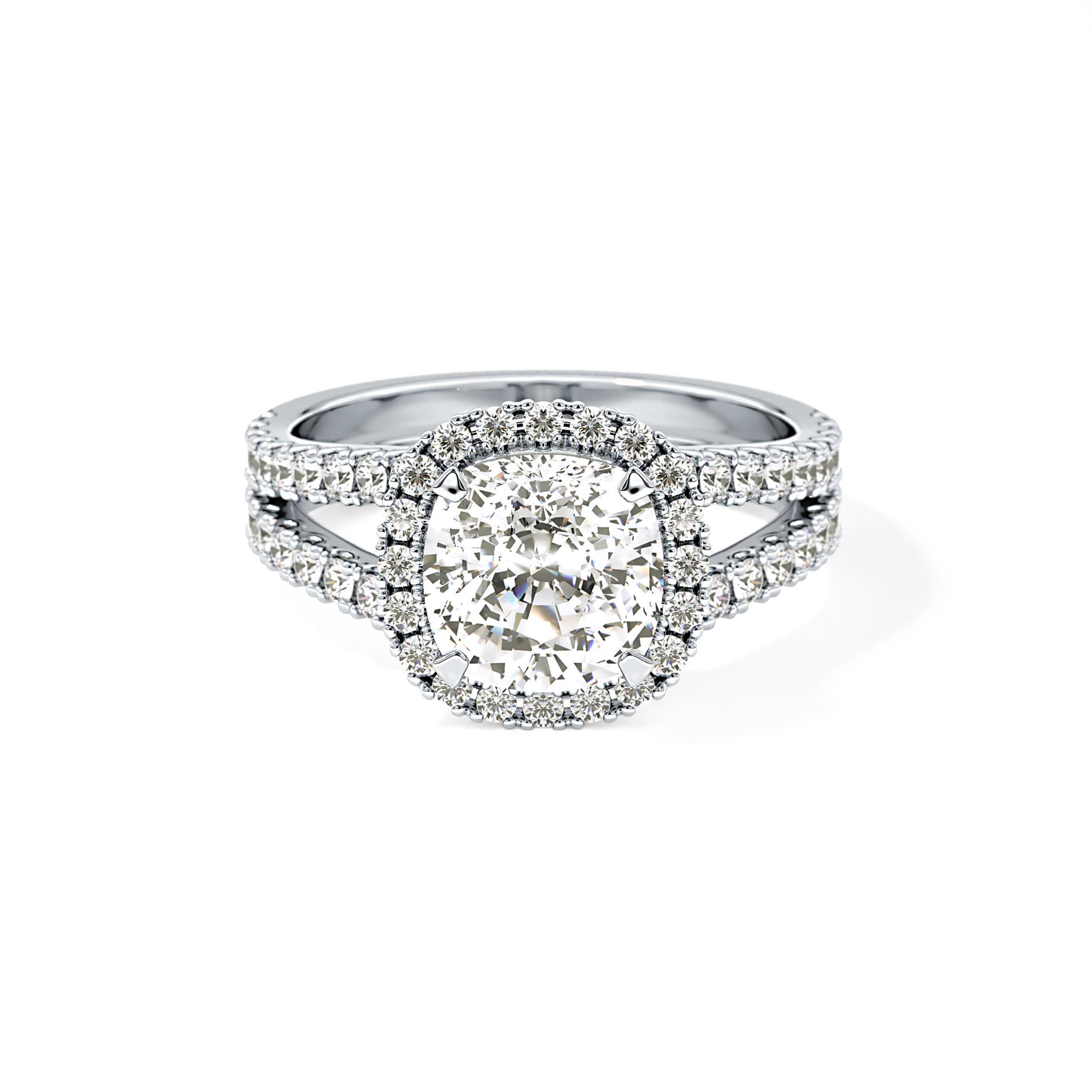 Cushion Pave Split Shank & Halo Lab Grown Diamond Engagement Ring