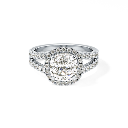 Cushion Pave Split Shank & Halo Lab Grown Diamond Engagement Ring