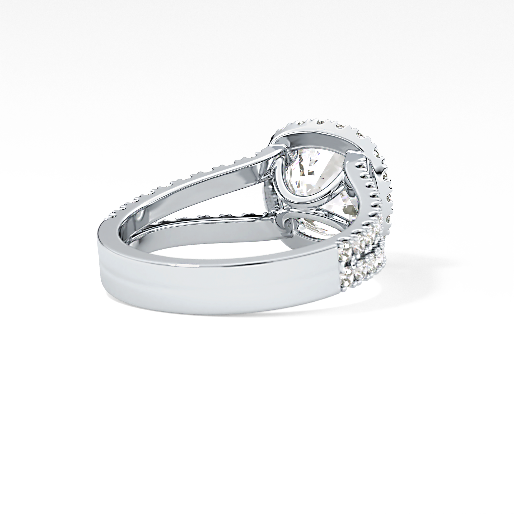 Cushion Pave Split Shank & Halo Lab Grown Diamond Engagement Ring