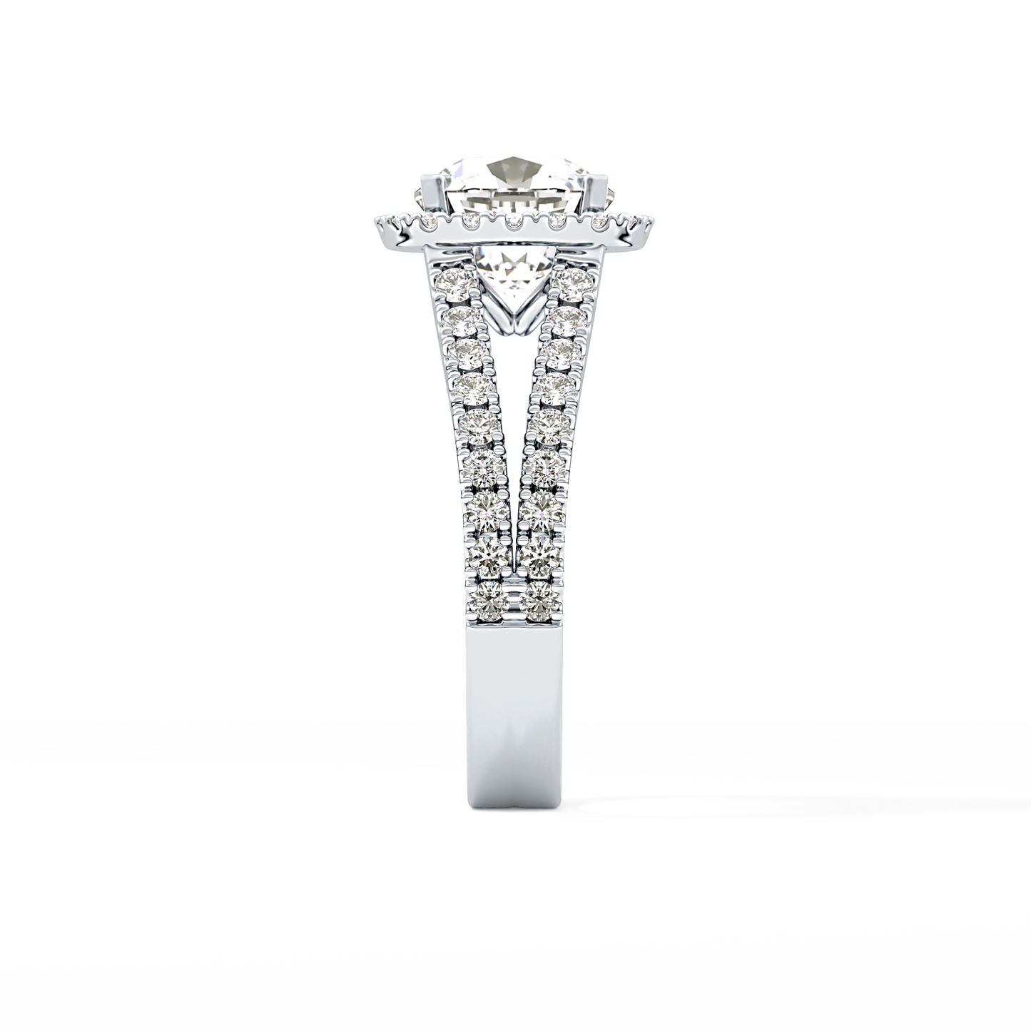 Cushion Pave Split Shank & Halo Lab Grown Diamond Engagement Ring