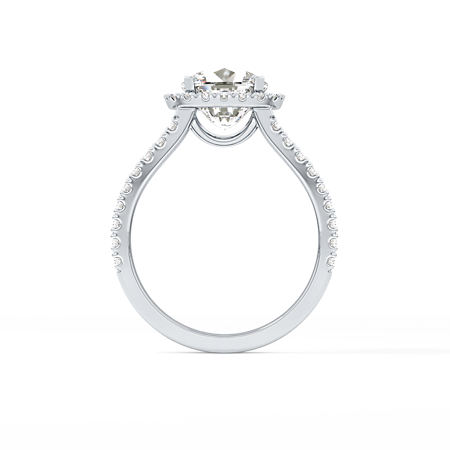 Cushion Pave Split Shank & Halo Lab Grown Diamond Engagement Ring