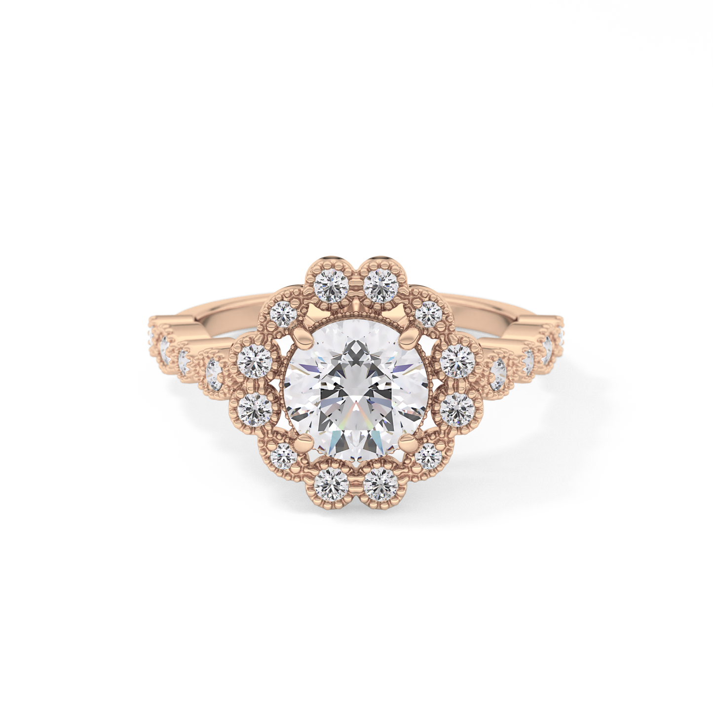Round Halo & Pave Lab Grown Diamond Engagement Ring