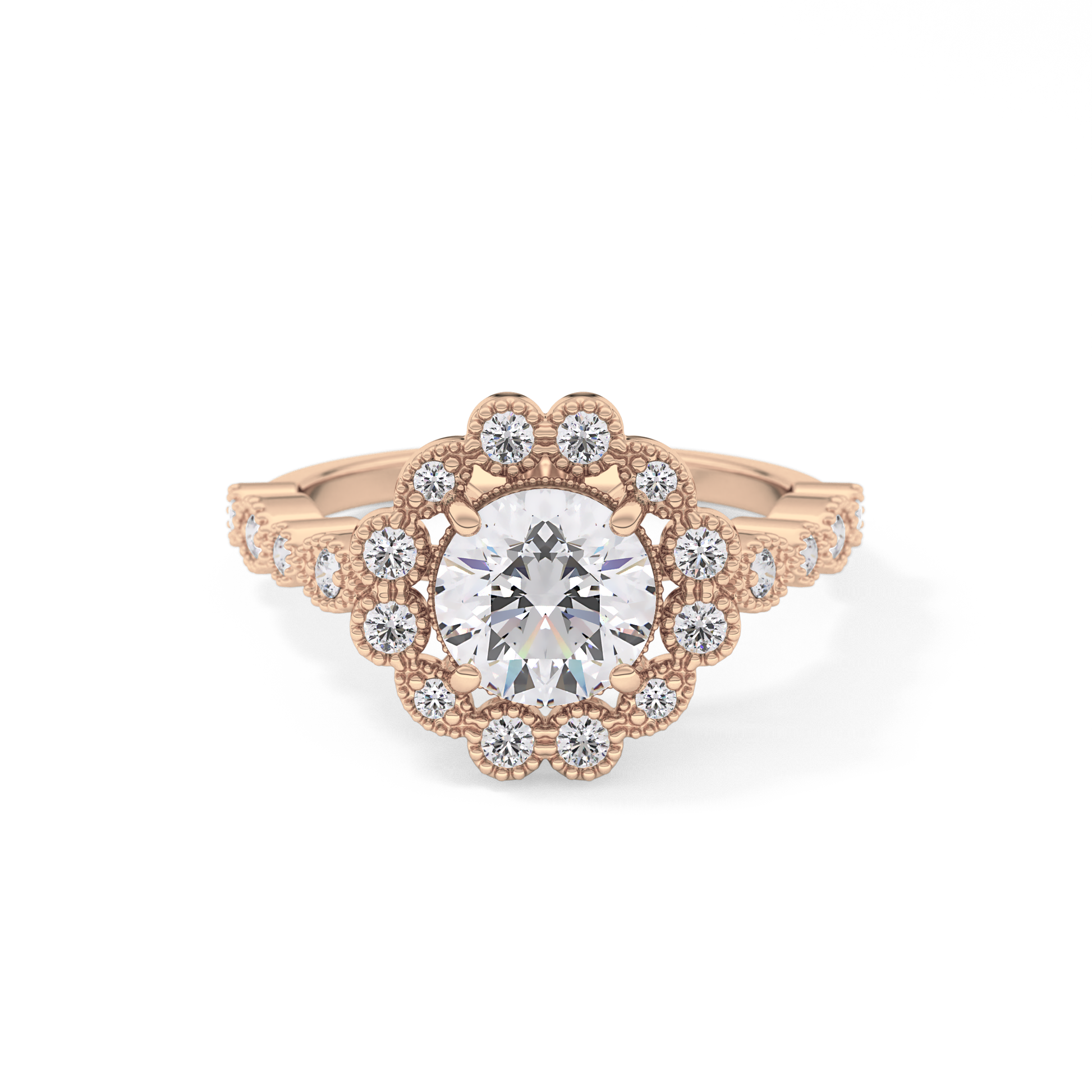 Round Halo & Pave Lab Grown Diamond Engagement Ring