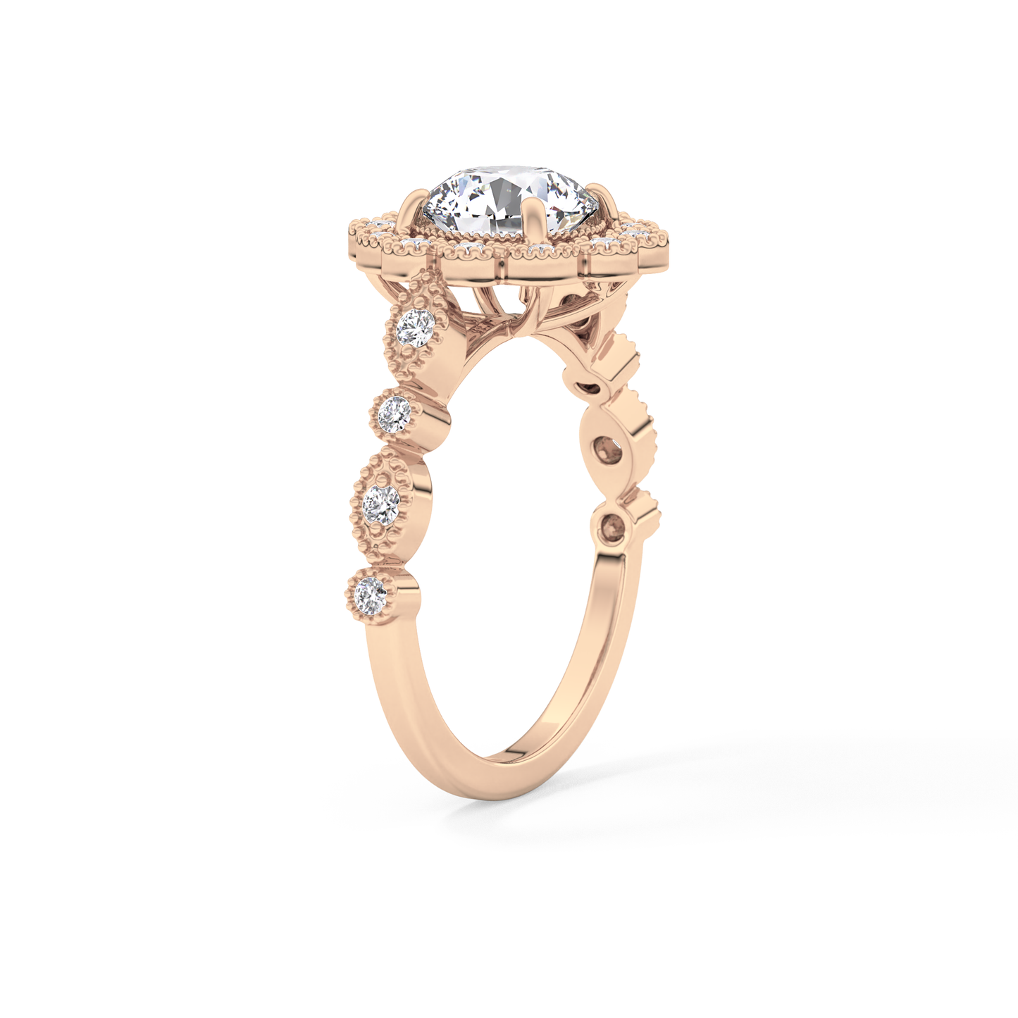 Round Halo & Pave Lab Grown Diamond Engagement Ring