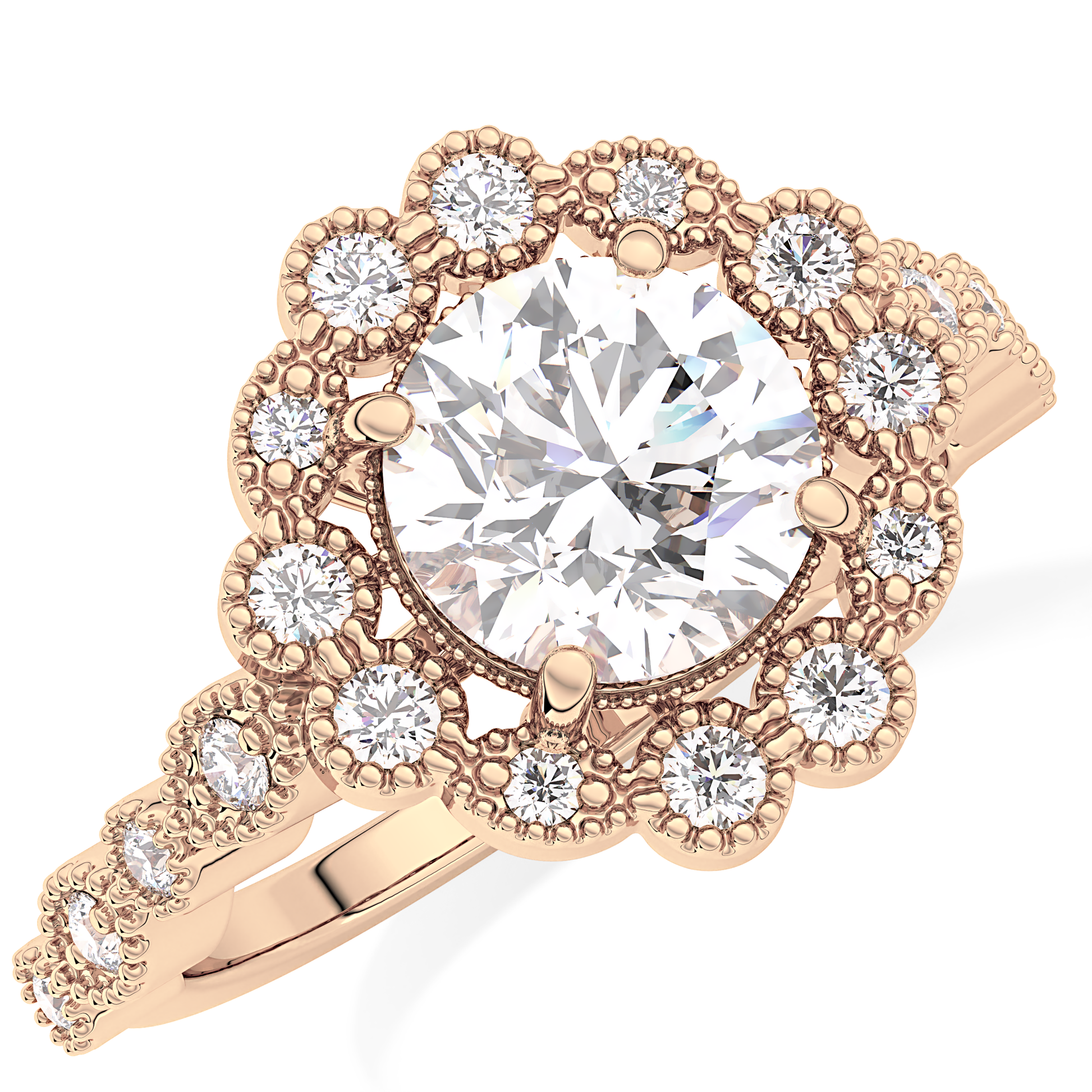Round Halo & Pave Lab Grown Diamond Engagement Ring