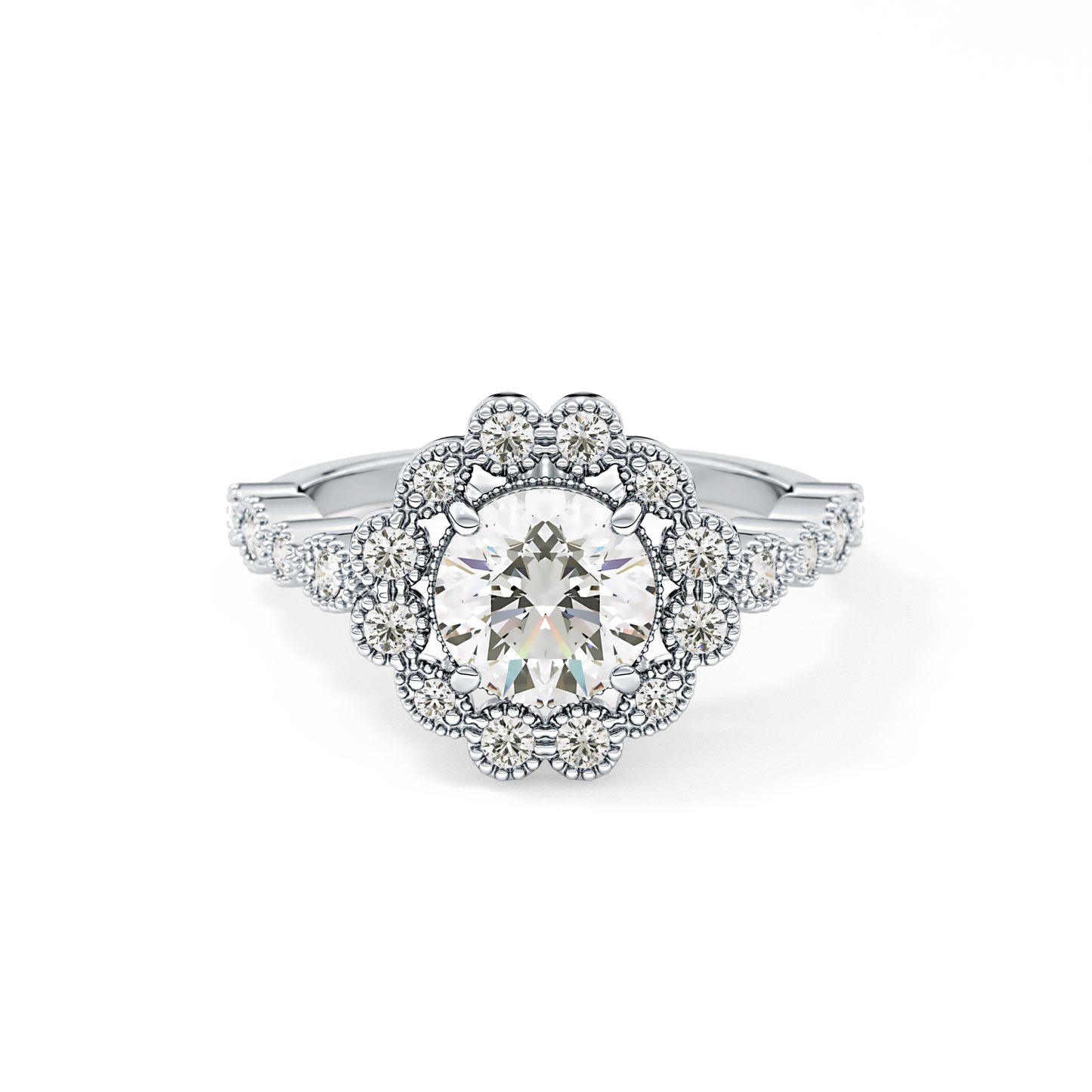 Round Halo & Pave Lab Grown Diamond Engagement Ring