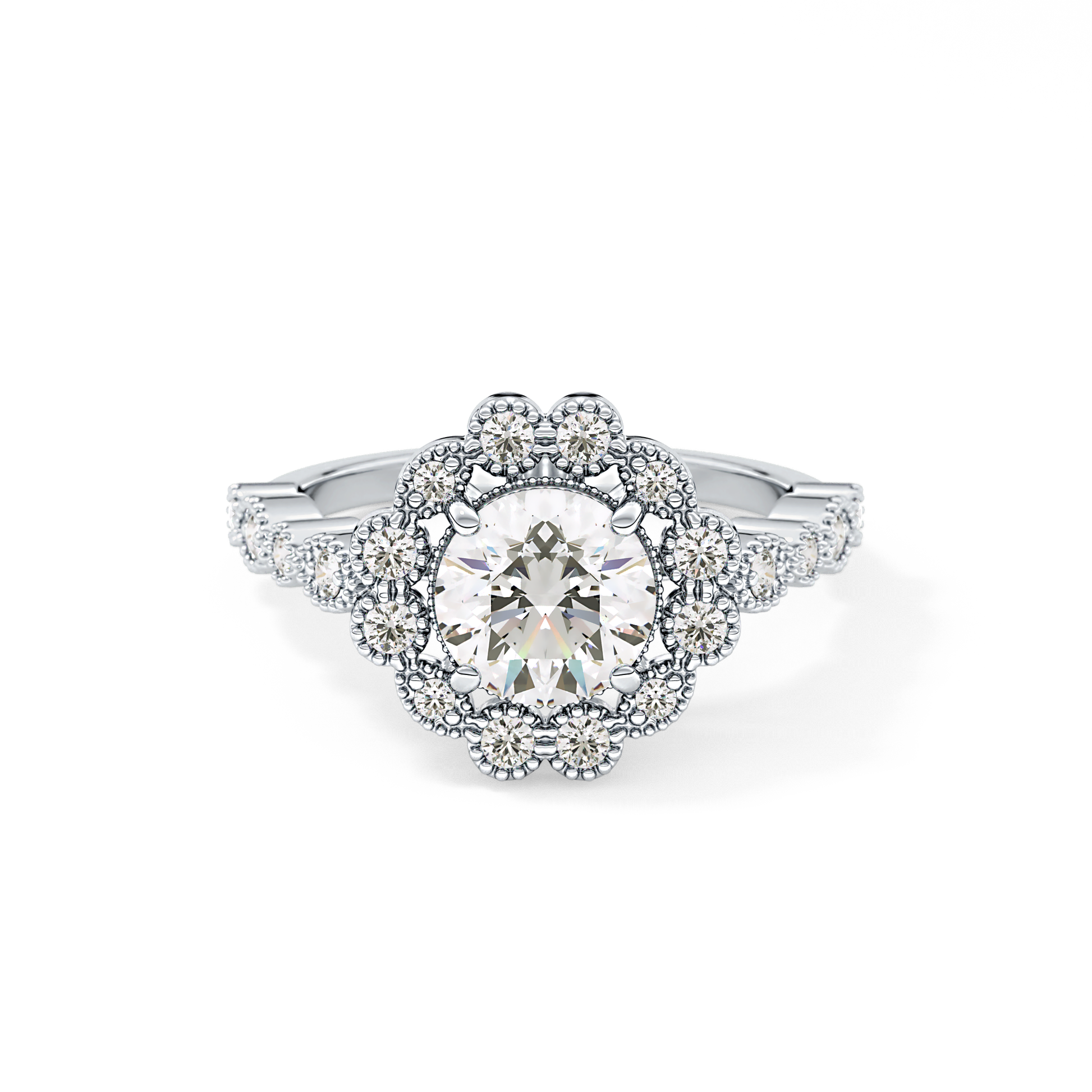 Round Halo & Pave Lab Grown Diamond Engagement Ring