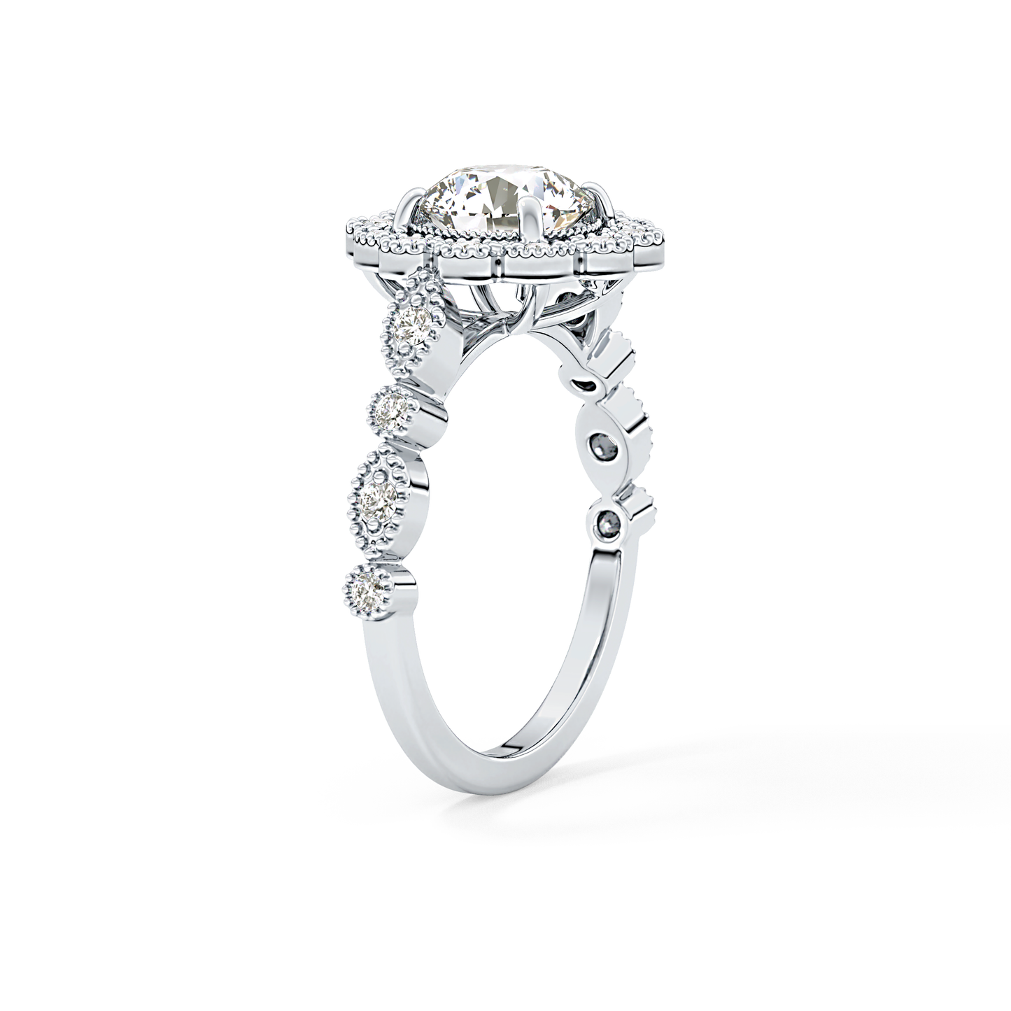 Round Halo & Pave Lab Grown Diamond Engagement Ring