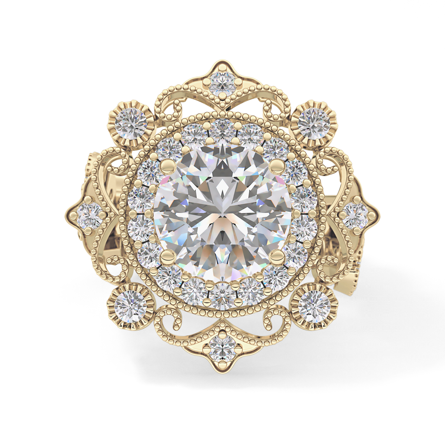 Round Vintage Cluster Lab Grown Diamond Engagement Ring
