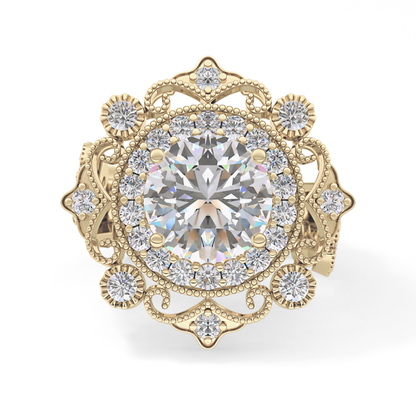 Round Vintage Cluster Lab Grown Diamond Engagement Ring