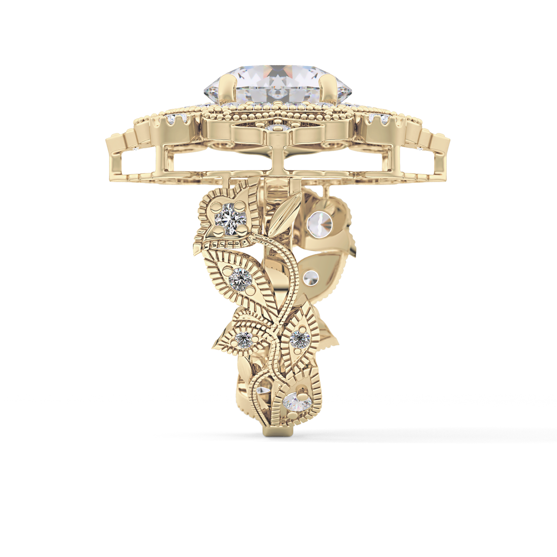 Round Vintage Cluster Lab Grown Diamond Engagement Ring