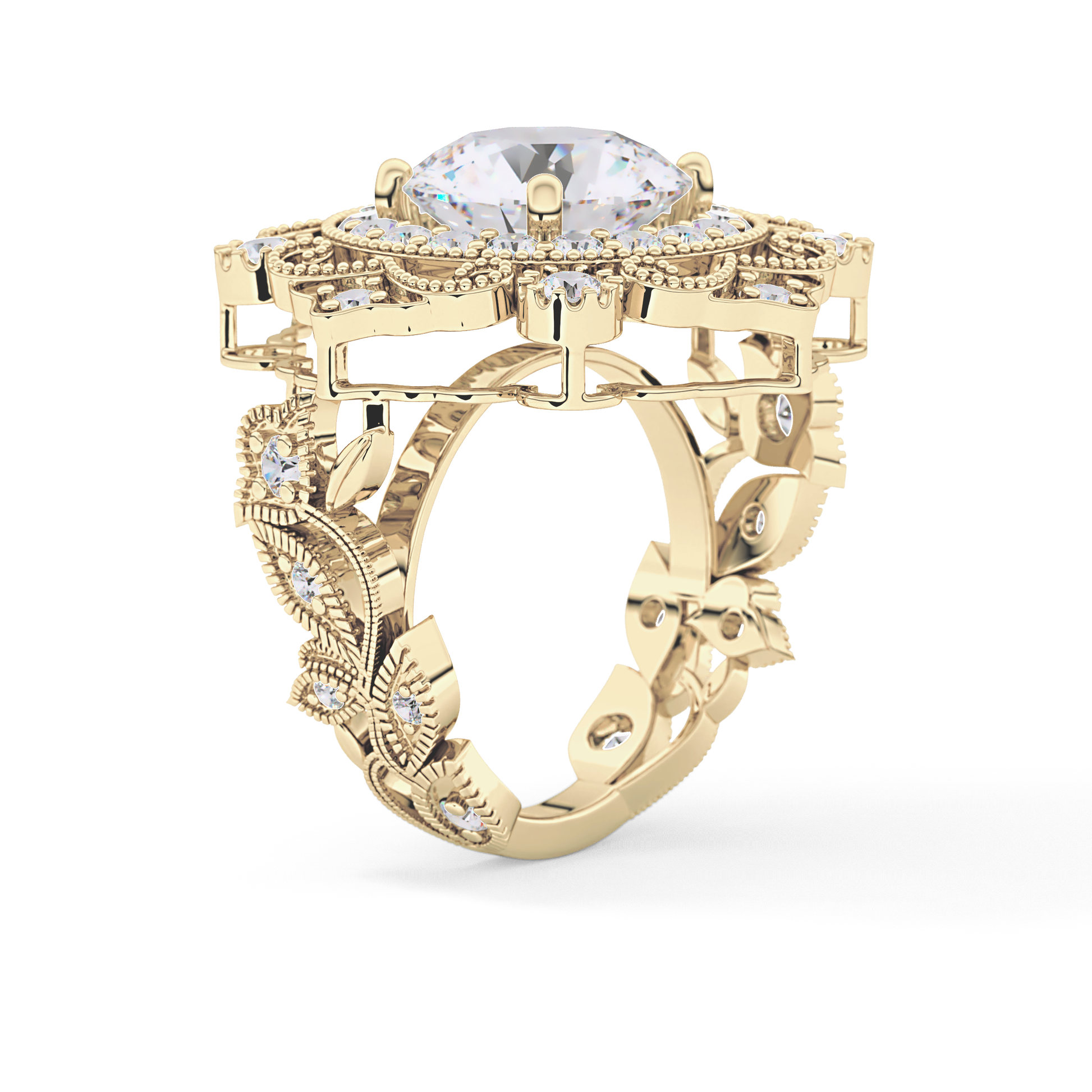 Round Vintage Cluster Lab Grown Diamond Engagement Ring