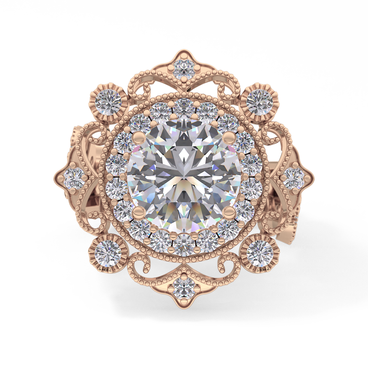 Round Vintage Cluster Lab Grown Diamond Engagement Ring