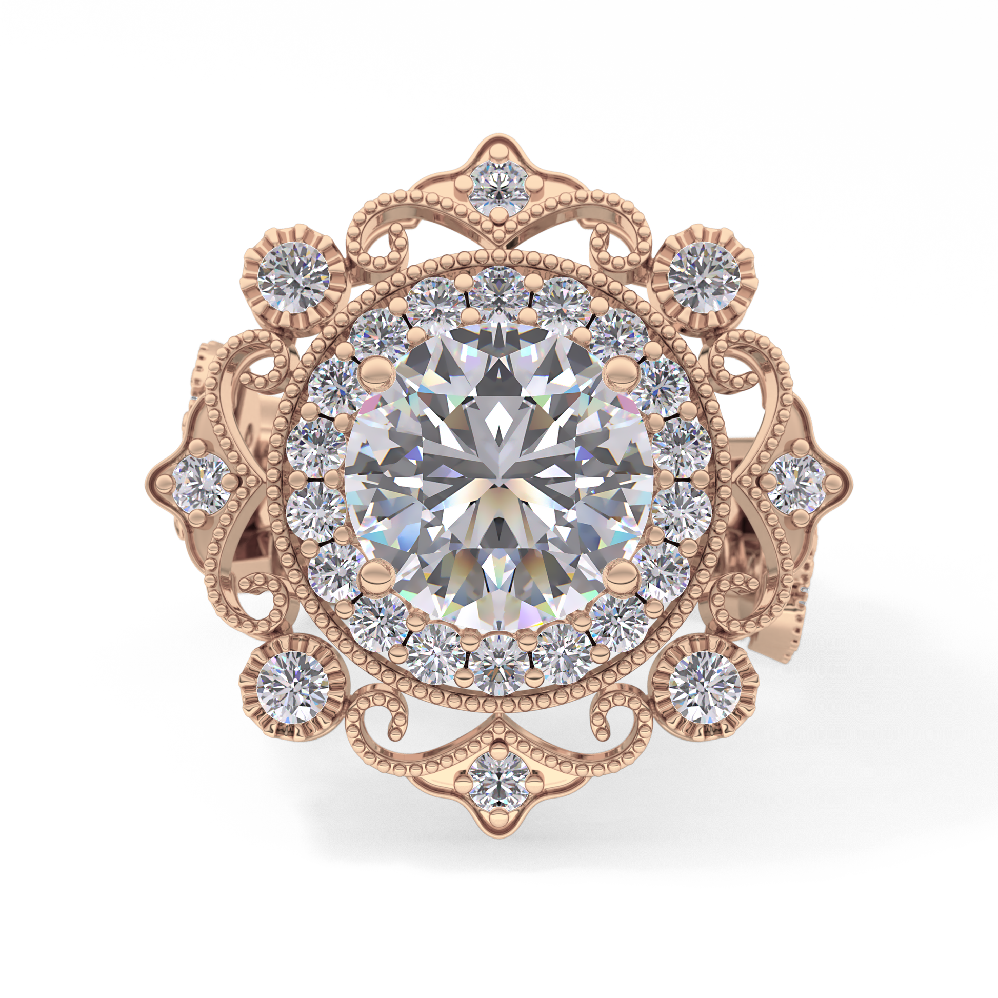 Round Vintage Cluster Lab Grown Diamond Engagement Ring