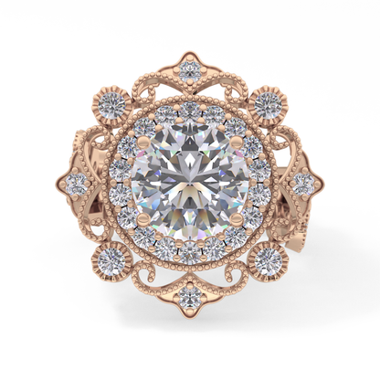 Round Vintage Cluster Lab Grown Diamond Engagement Ring