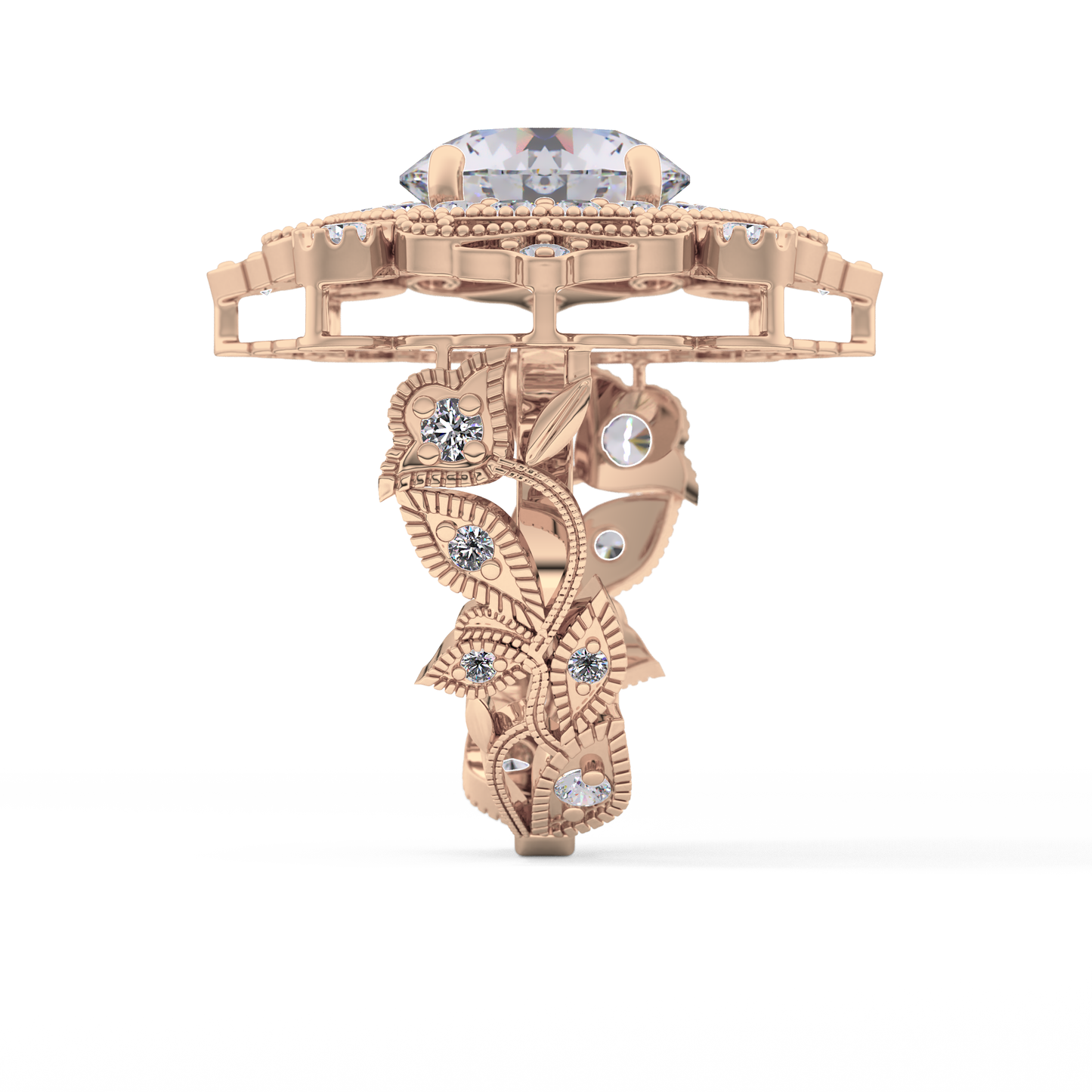 Round Vintage Cluster Lab Grown Diamond Engagement Ring