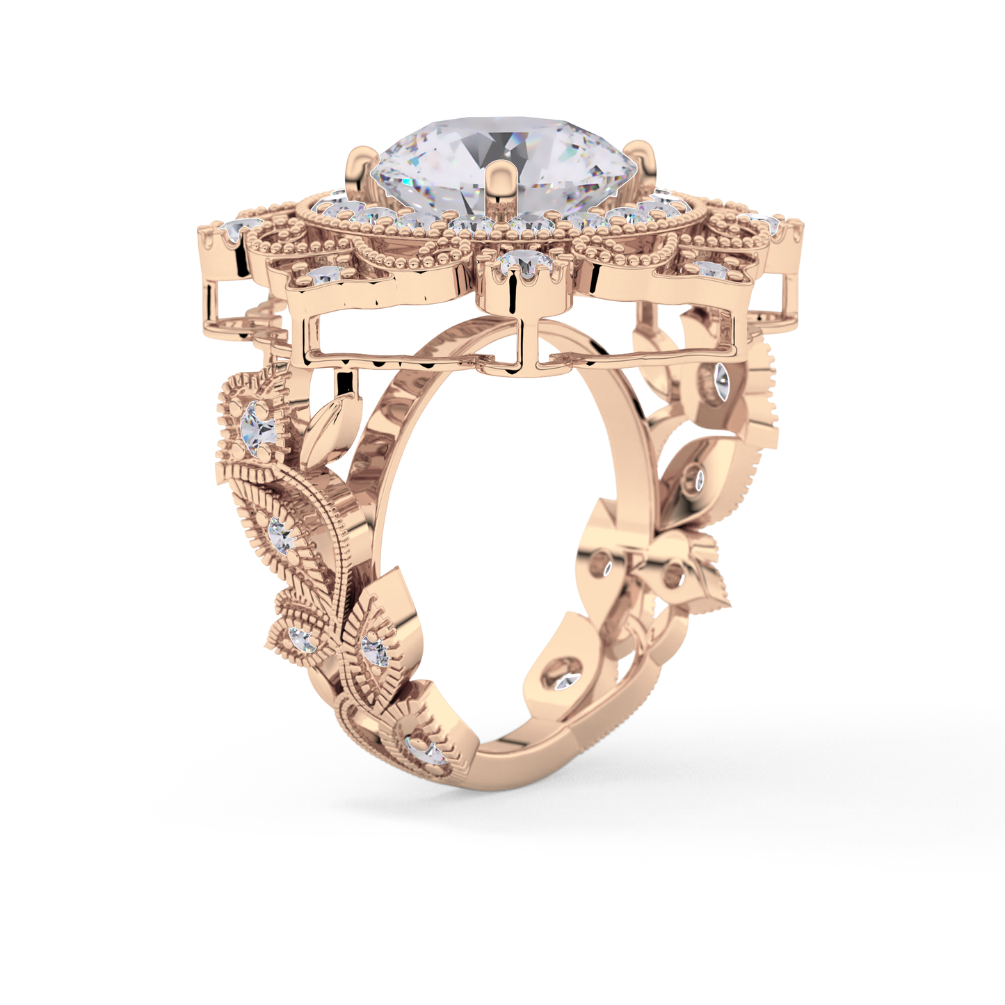 Round Vintage Cluster Lab Grown Diamond Engagement Ring