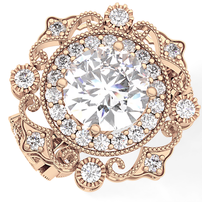 Round Vintage Cluster Lab Grown Diamond Engagement Ring
