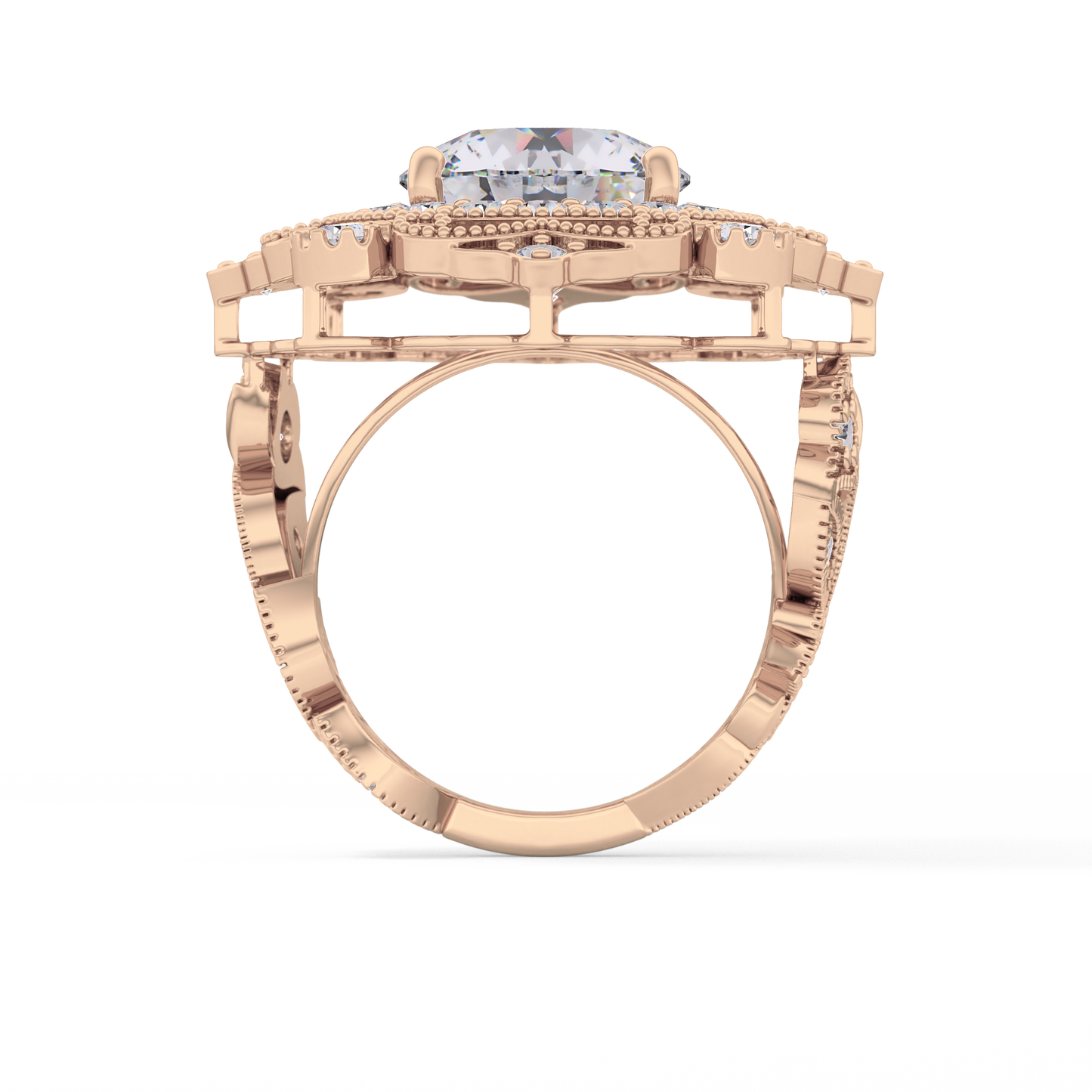 Round Vintage Cluster Lab Grown Diamond Engagement Ring