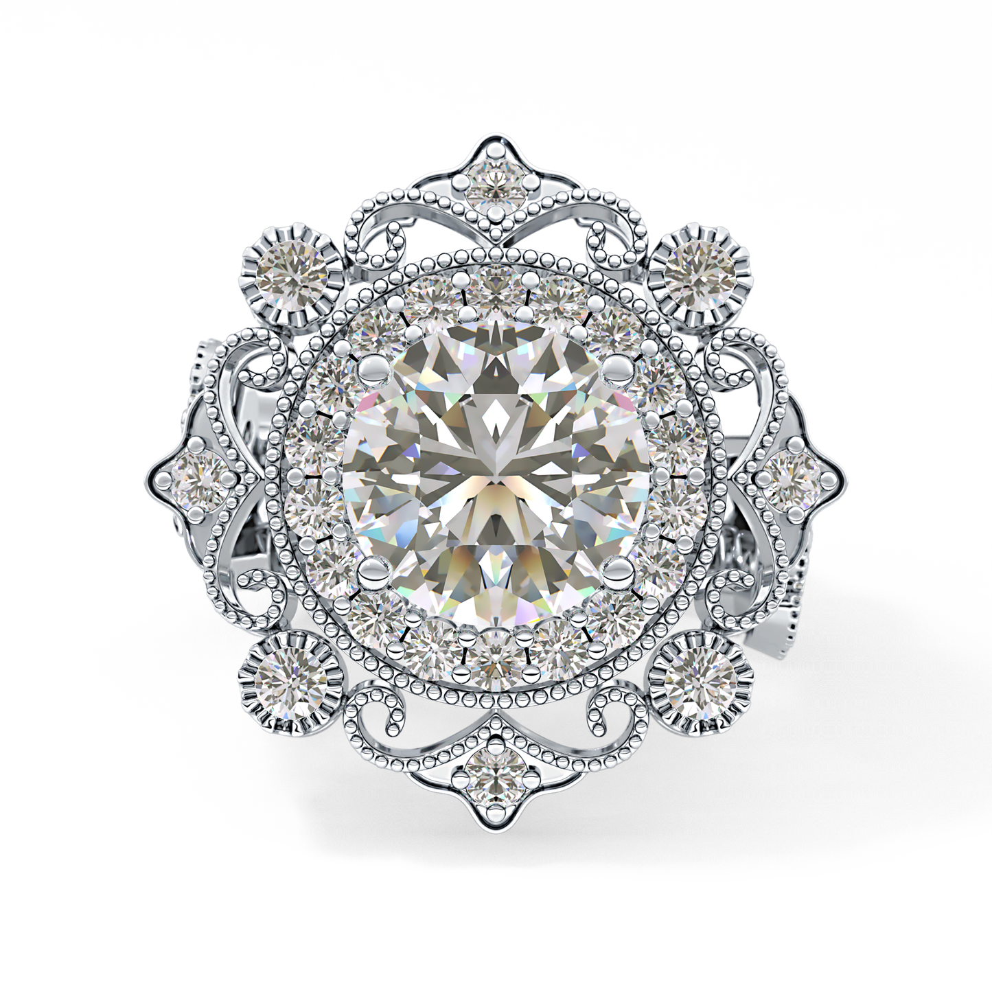 Round Vintage Cluster Lab Grown Diamond Engagement Ring