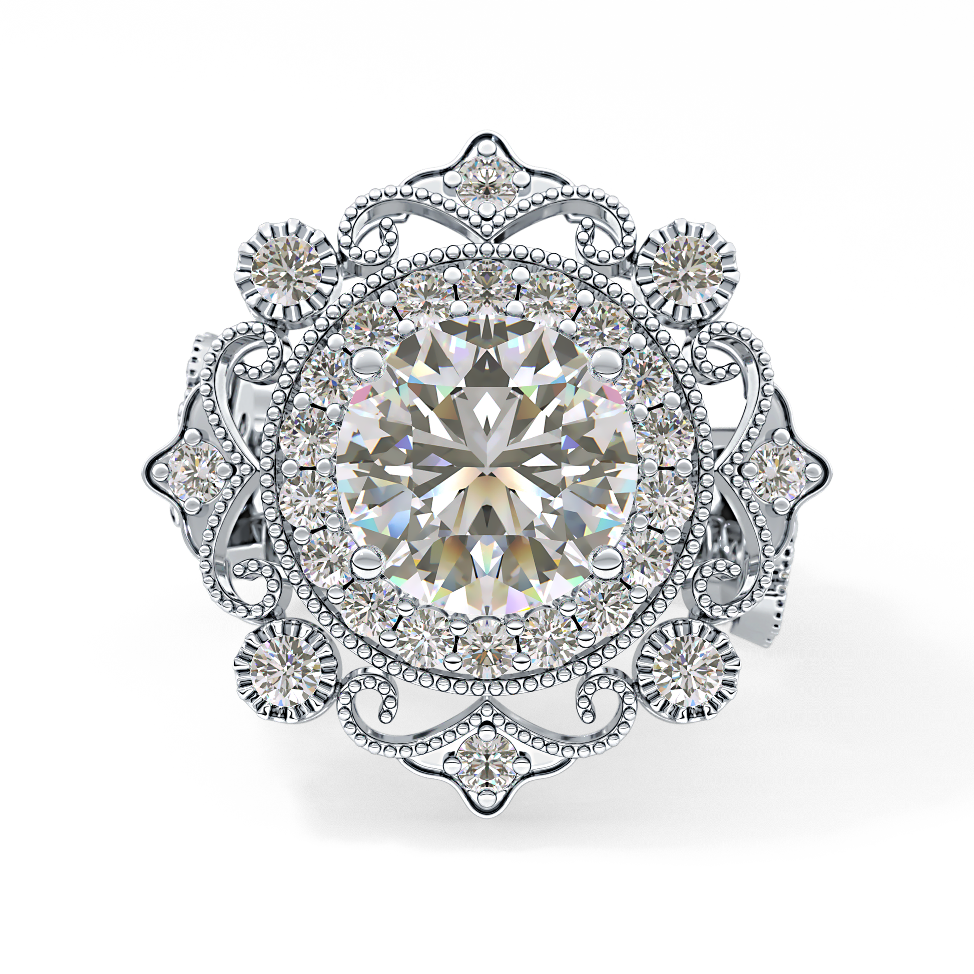 Round Vintage Cluster Lab Grown Diamond Engagement Ring