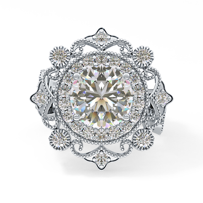 Round Vintage Cluster Lab Grown Diamond Engagement Ring